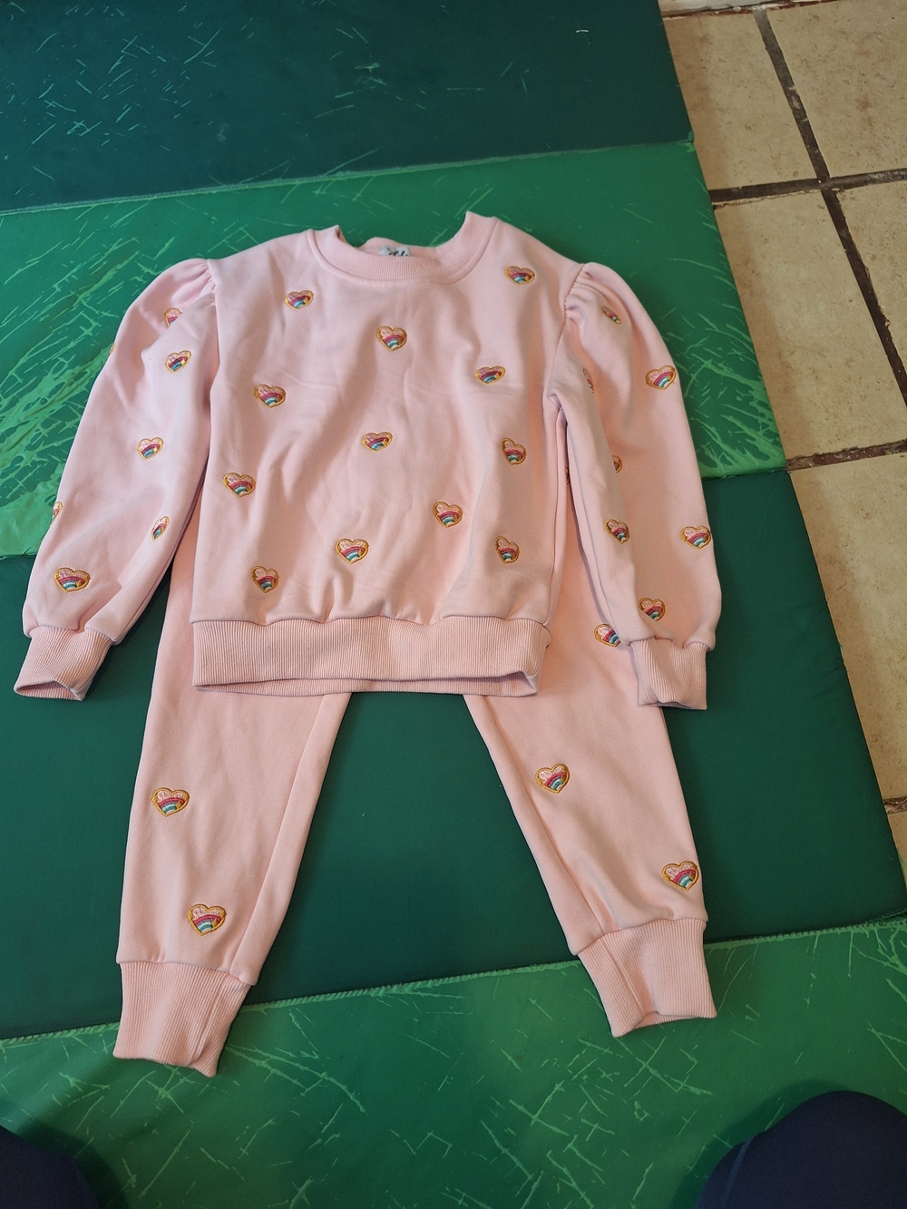 Lola + The Boys Pink Sweatshirt & Jogger Set with Rainbow Heart Motif